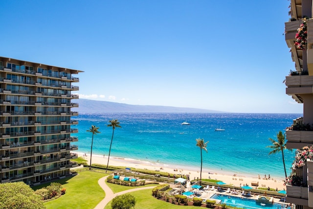 property view of water featuring a view of the beach