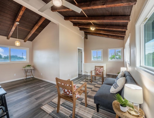 sunroom / solarium with wooden ceiling and lofted ceiling with beams