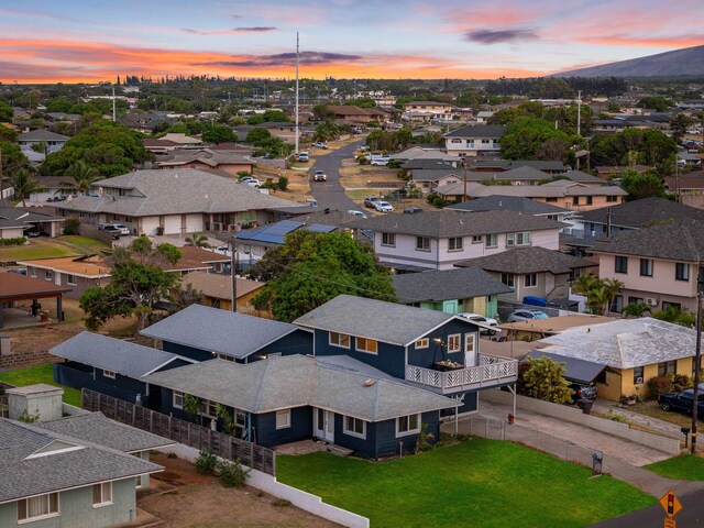 view of aerial view at dusk