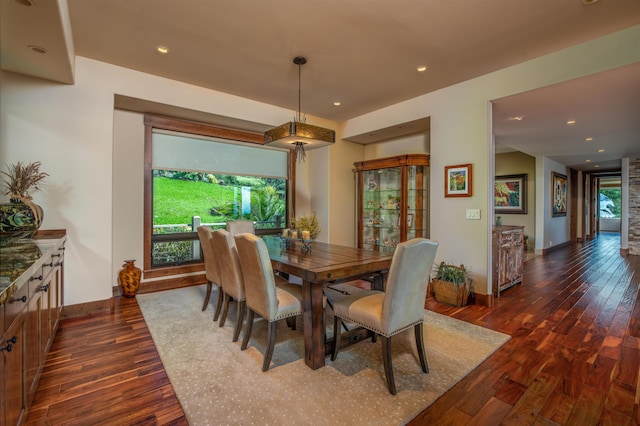 dining area with dark hardwood / wood-style flooring