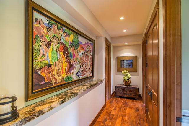 hallway featuring dark hardwood / wood-style floors