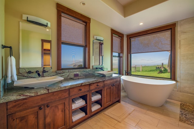 bathroom with vanity and a bathing tub