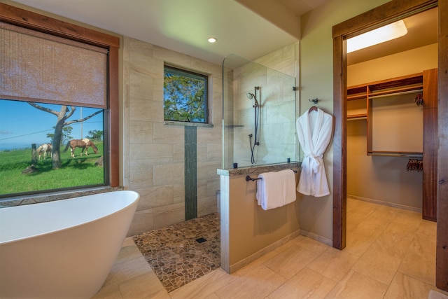 bathroom with plus walk in shower