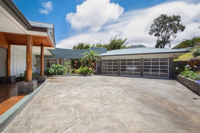 view of patio with a garage