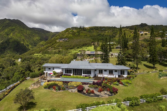 drone / aerial view with a mountain view