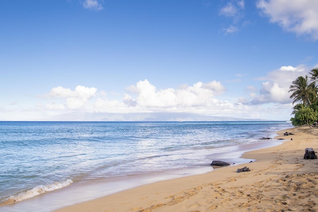 view of water feature with a view of the beach