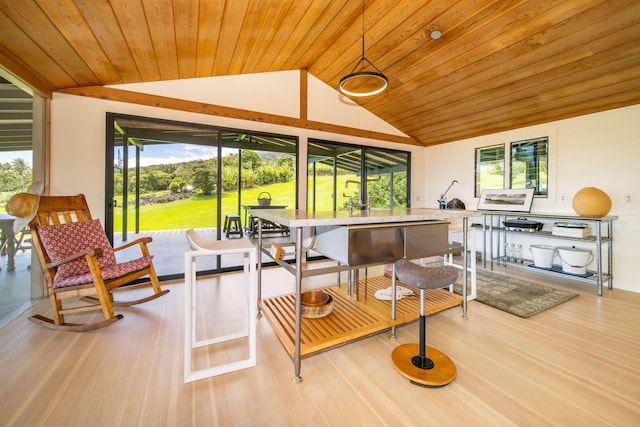 interior space with vaulted ceiling and wooden ceiling