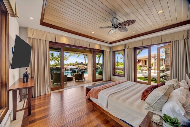 34 Ualei Pl, Kihei, HI 96753 - bedroom with crown molding, wooden ceiling, access to outside, and multiple windows