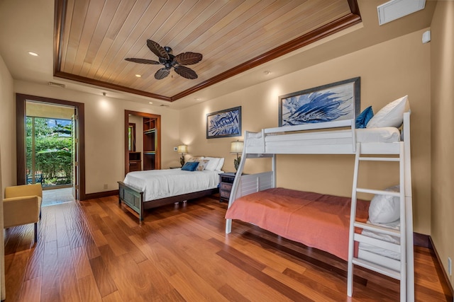 34 Ualei Pl, Kihei, HI 96753 - bedroom with wood finished floors, a raised ceiling, visible vents, and wooden ceiling