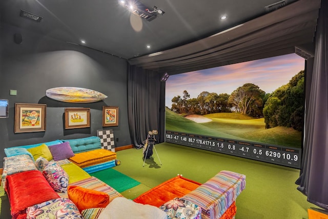 34 Ualei Pl, Kihei, HI 96753 - carpeted home theater with visible vents, recessed lighting, and golf simulator