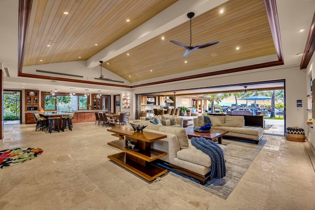 34 Ualei Pl, Kihei, HI 96753 - living area with recessed lighting, ceiling fan, and wooden ceiling