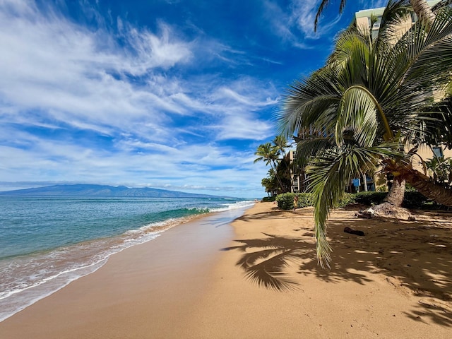 view of water feature featuring a view of the beach