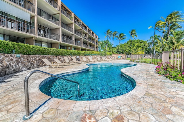 view of pool featuring a patio