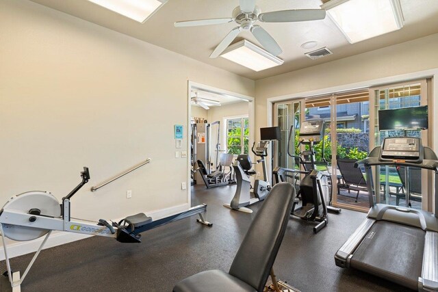 gym with ceiling fan