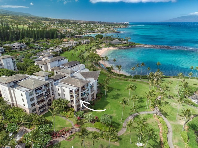 aerial view featuring a water view