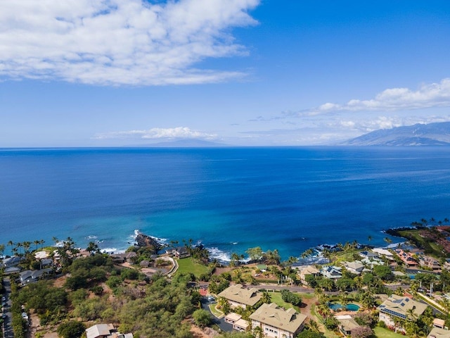 bird's eye view featuring a water and mountain view