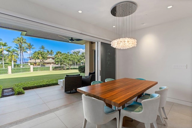 dining space with light tile patterned floors