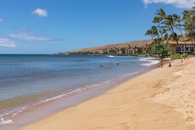 view of water feature featuring a beach view