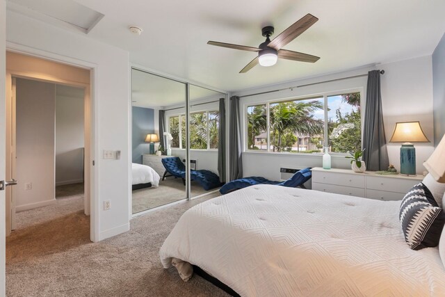 139 Punohu Ln Unit 10-8, Lahaina, HI 96790 - carpeted bedroom with a closet, attic access, and ceiling fan