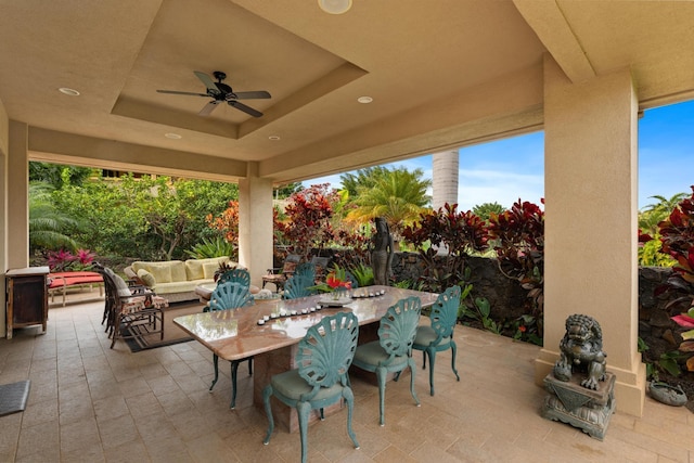 view of patio / terrace with outdoor lounge area and ceiling fan