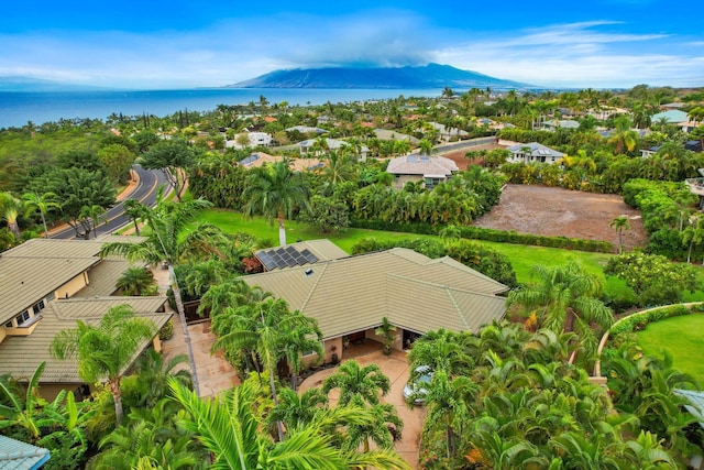 birds eye view of property featuring a water and mountain view