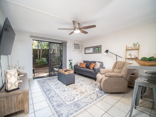 2747 S Kihei Rd Unit C004, Kihei, HI 96753 - living area featuring light tile patterned floors, ceiling fan, and a wall mounted AC