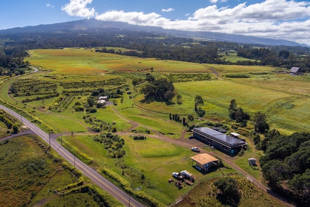 drone / aerial view with a mountain view and a rural view