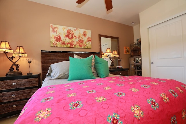 bedroom with a closet and ceiling fan