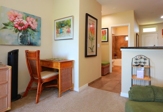 view of carpeted home office