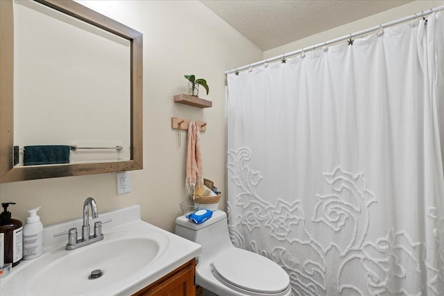 bathroom featuring vanity, toilet, and a textured ceiling