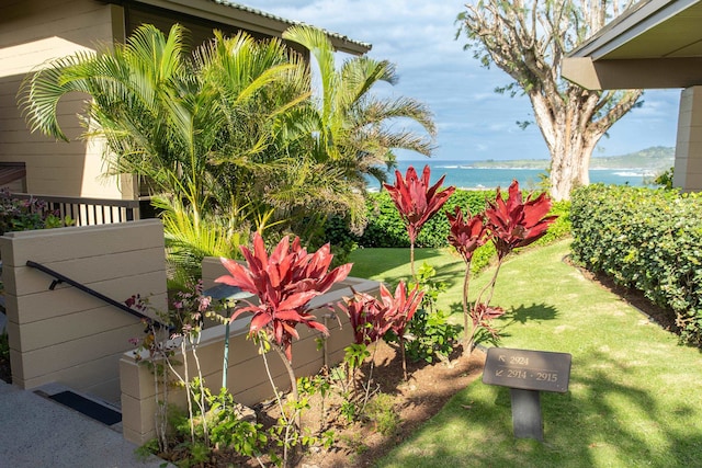 view of yard with a water view