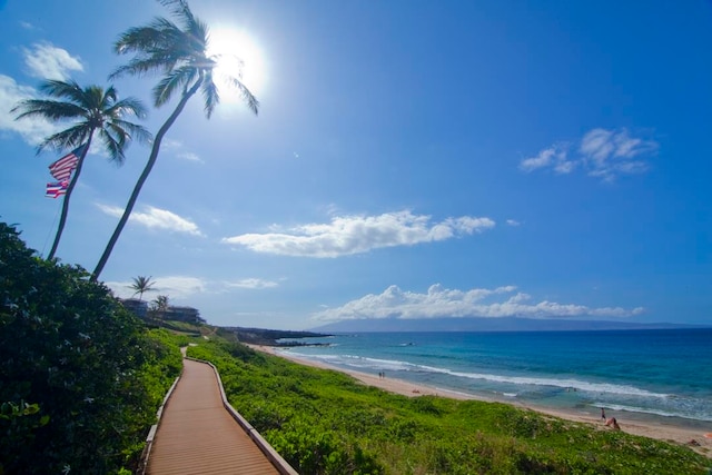 view of water feature with a view of the beach