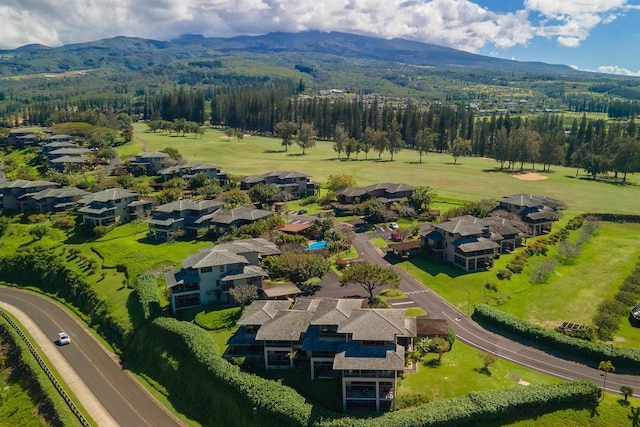 birds eye view of property featuring a mountain view