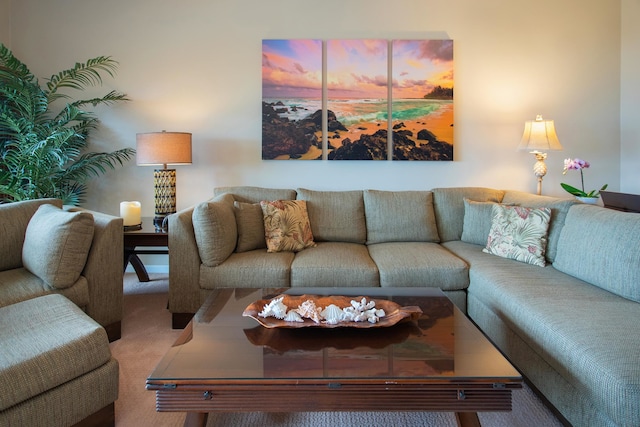 living room featuring light colored carpet