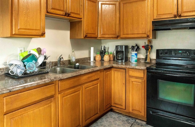 kitchen featuring sink and black electric range oven