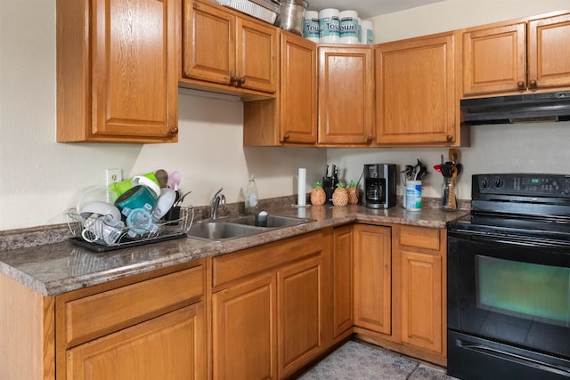 kitchen with sink and black electric range oven