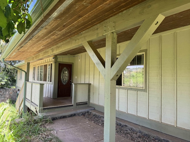 entrance to property with board and batten siding