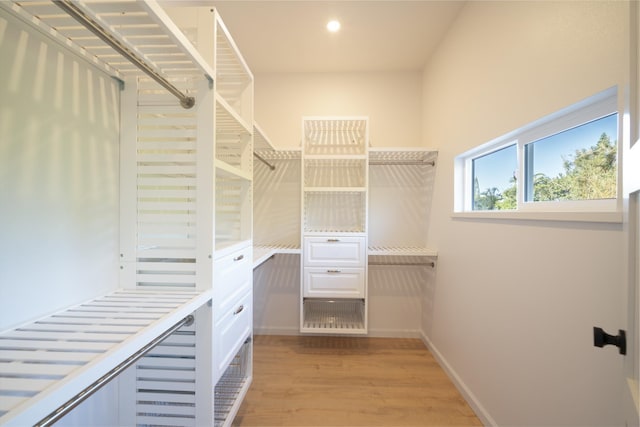 spacious closet with light wood-type flooring