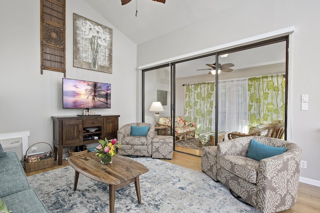 3300 Wailea Alanui Dr Unit 52D, Kihei, HI 96753 - living area featuring ceiling fan, wood finished floors, and lofted ceiling