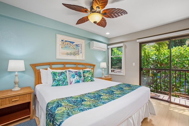 3300 Wailea Alanui Dr Unit 52D, Kihei, HI 96753 - bedroom with a wall mounted air conditioner, access to exterior, ceiling fan, and recessed lighting