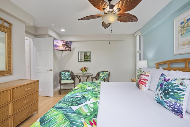 3300 Wailea Alanui Dr Unit 52D, Kihei, HI 96753 - bedroom with light wood-style floors, recessed lighting, and ceiling fan