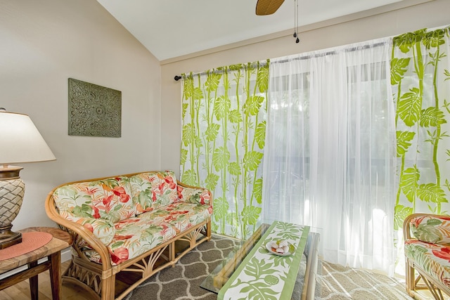 3300 Wailea Alanui Dr Unit 52D, Kihei, HI 96753 - living area featuring lofted ceiling and ceiling fan