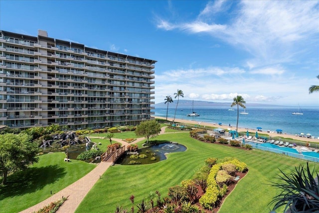 exterior space featuring a water view