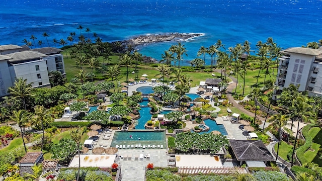 aerial view with a water view