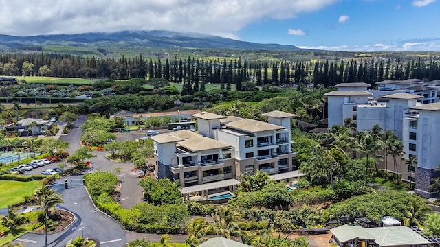 aerial view with a mountain view