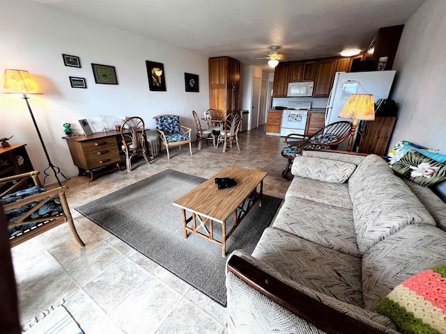 living room with ceiling fan