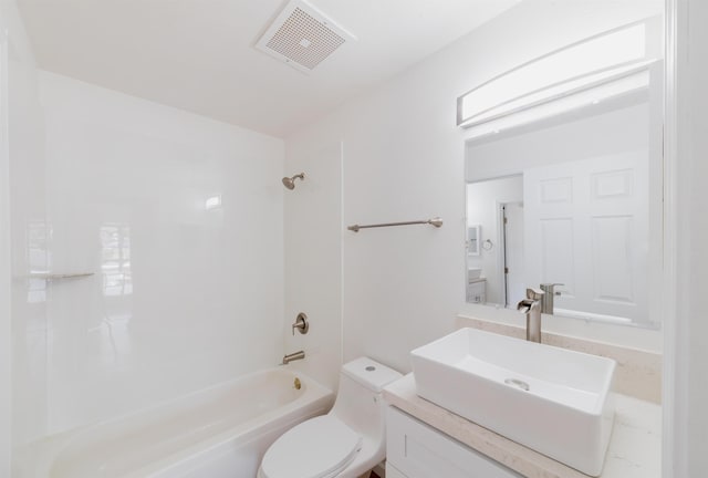 full bathroom with vanity,  shower combination, and toilet