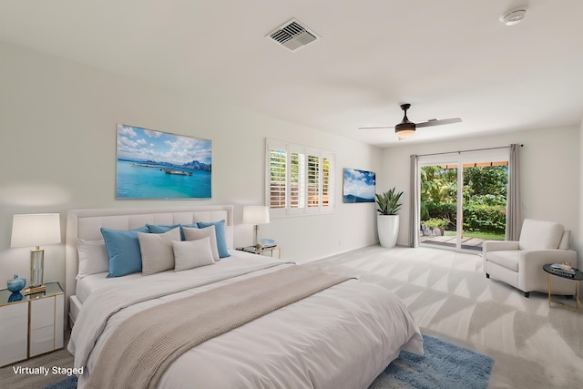 23 Poinciana Rd, Lahaina, HI 96761 - bedroom featuring carpet flooring, access to outside, a ceiling fan, and baseboards