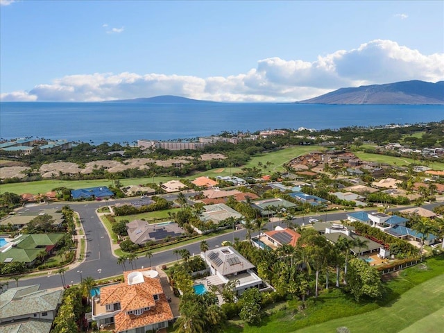 aerial view with a water and mountain view