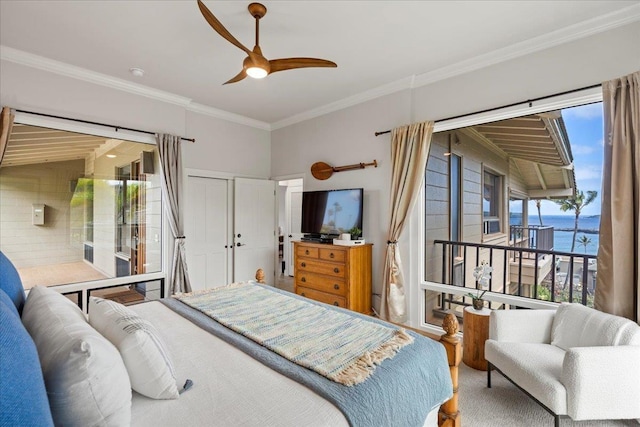 bedroom featuring crown molding and ceiling fan